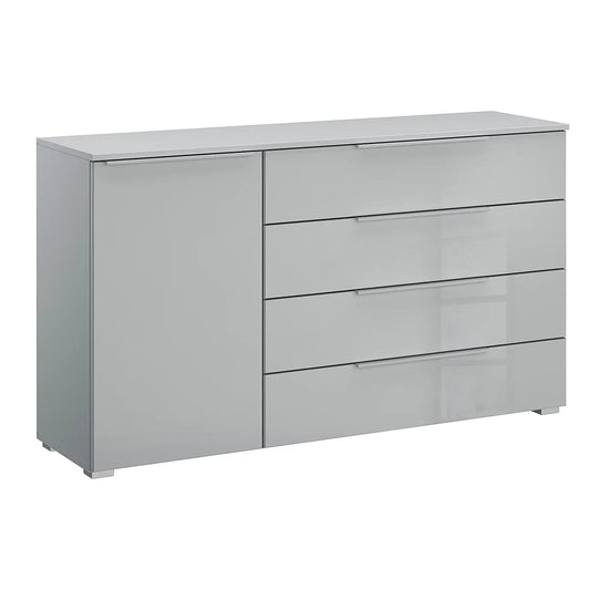 Rauch Novus Large 1 Door 4 Drawer Chest With Glass in Silk Grey - W140cm
