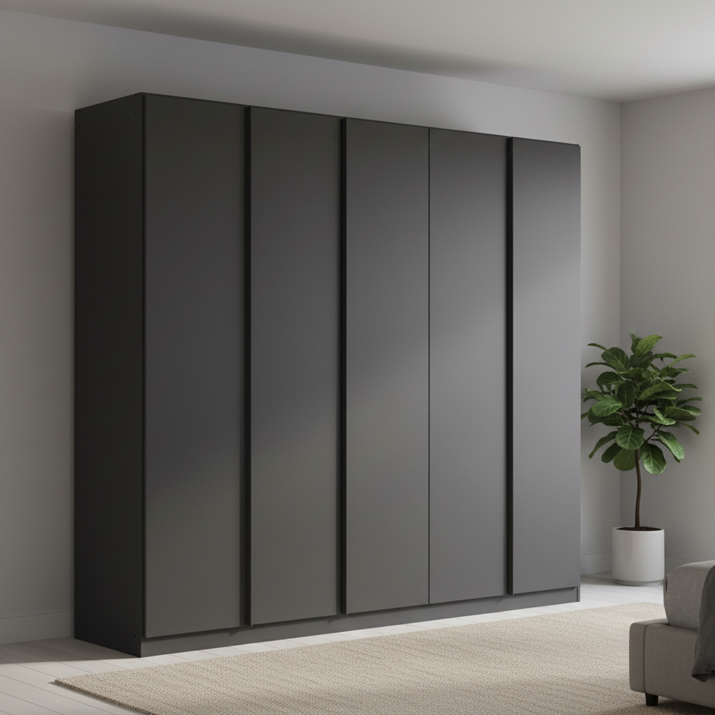 Rauch Novus Monostar Metallic Grey Decor 5 Door Hinged Wardrobe  W226cm Height 210cm