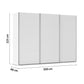 Rauch 300cm White Large 3 door Contido Sliding Wardrobe with Premium Interior  with dimensions labeled on a white background