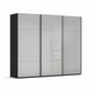 Rauch Contido three door sliding wardrobe with silk grey glass fronts and black carcase