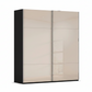 German-made Rauch Contido sliding wardrobe with champagne fronts and a black carcase. Décor, glass and mirror options. Choose 160cm, 180cm or 200cm.
