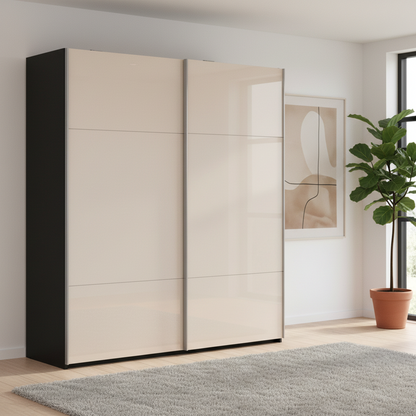 Rauch Contido Champagne Glass Front 2 Door Sliding Wardrobe with Black Carcase 