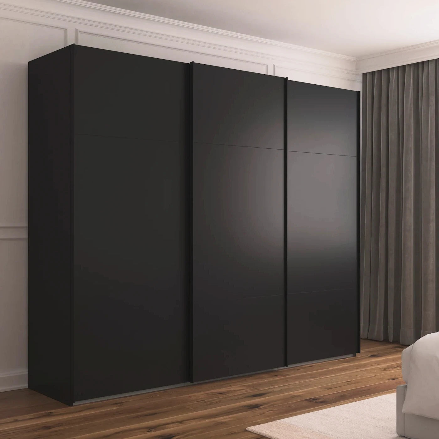 Rauch Orange Plus Contido Large 3 Door Sliding Wardrobe in Black Colour with Matching Handle Bars