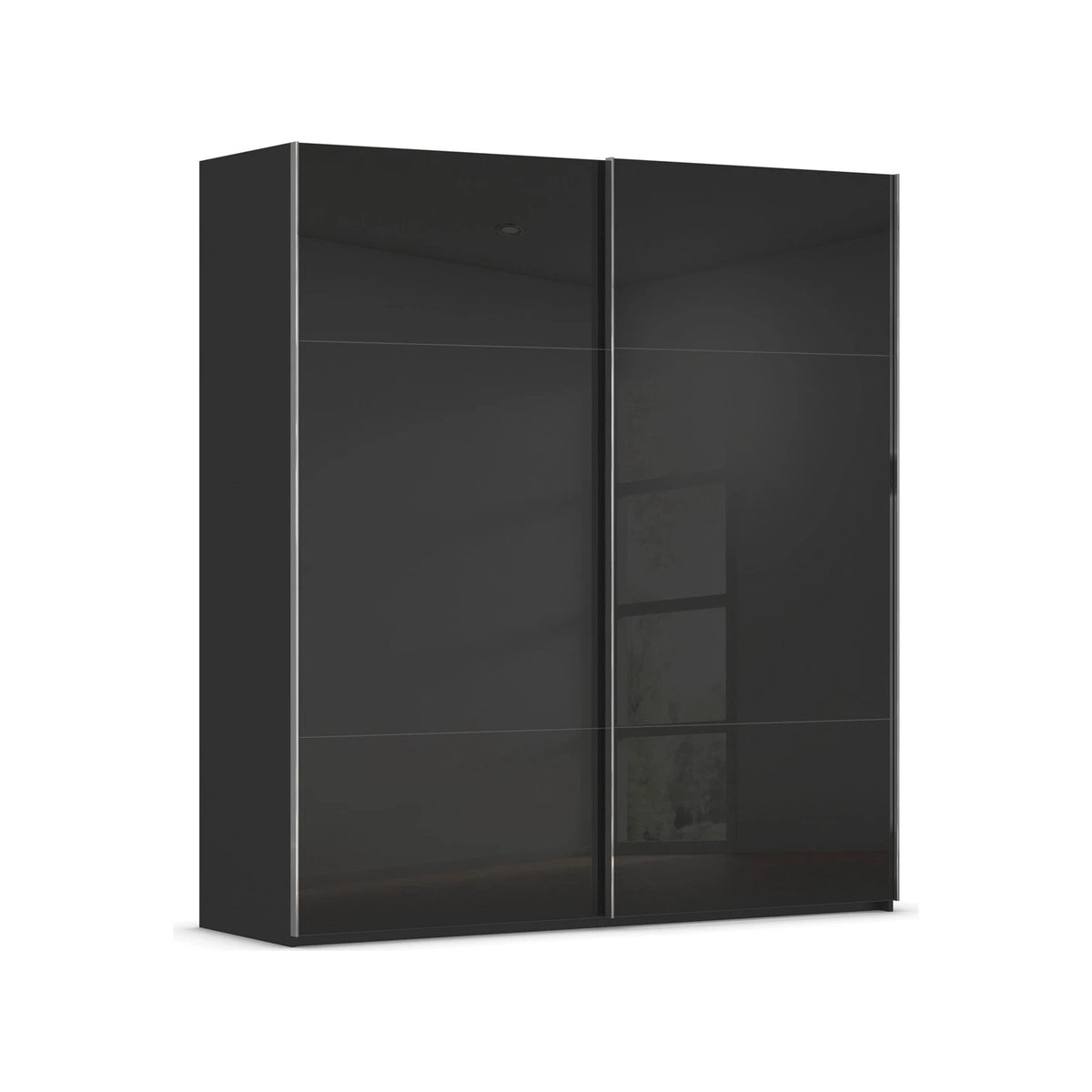 Rauch Orange Plus Contido black Glass two door sliding wardrobe with three-panel doors