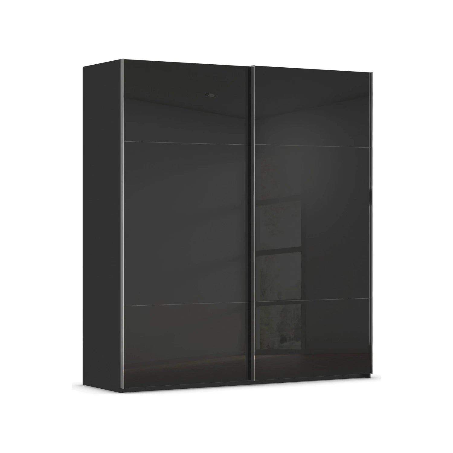 Rauch Orange Plus Contido black Glass two door sliding wardrobe with three-panel doors