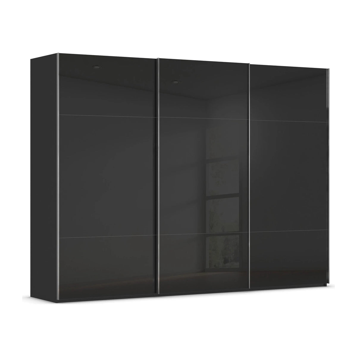 Rauch Orange plus Contido 3 Door Black Glass front Sliding Wardrobe 