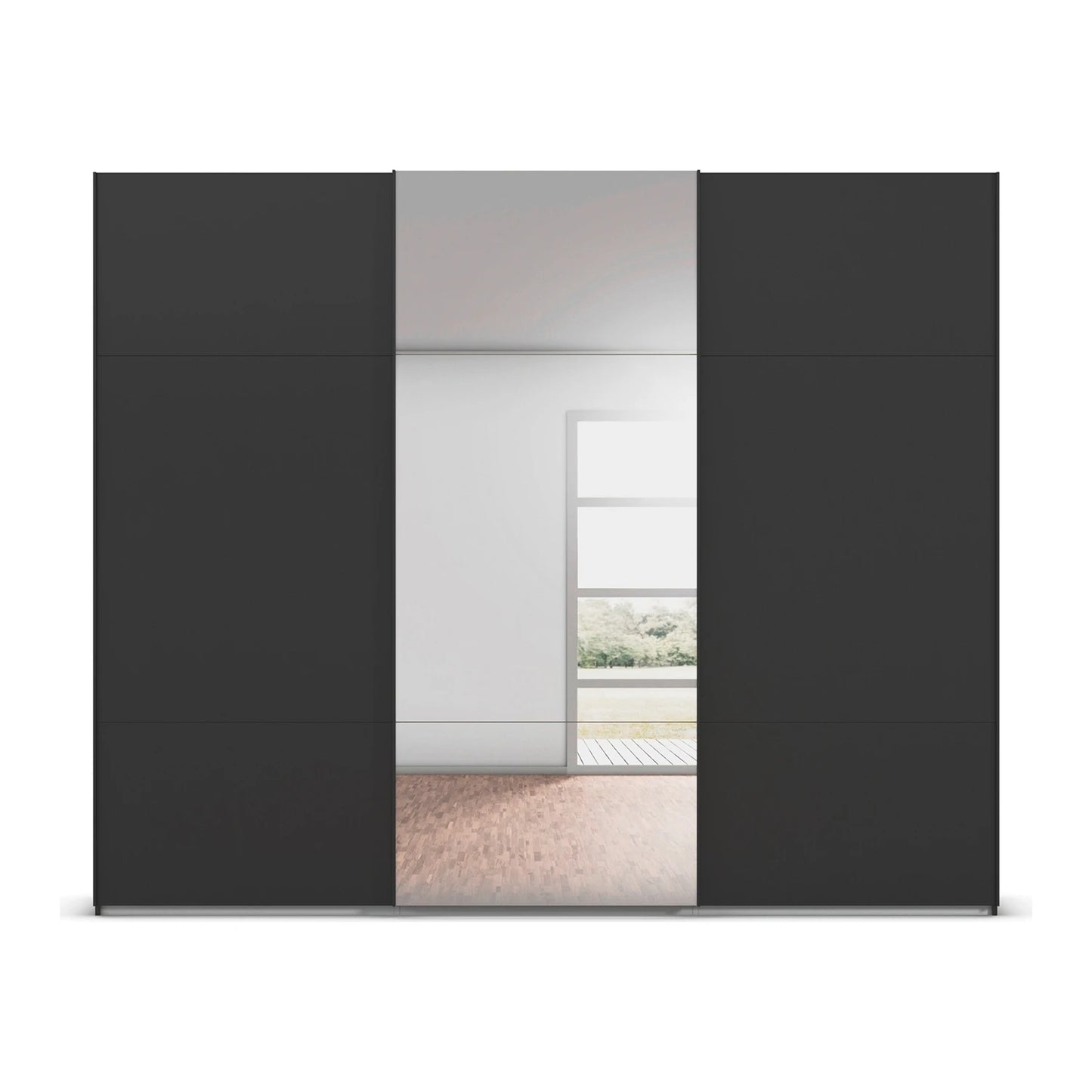 Rauch Contido Black Sliding Door Wardrobe with Mirror on the Middle Door