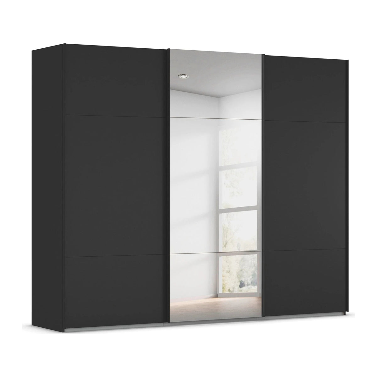 Rauch Contido 3 Door Sliding Wardrobe in Black with black handle strips