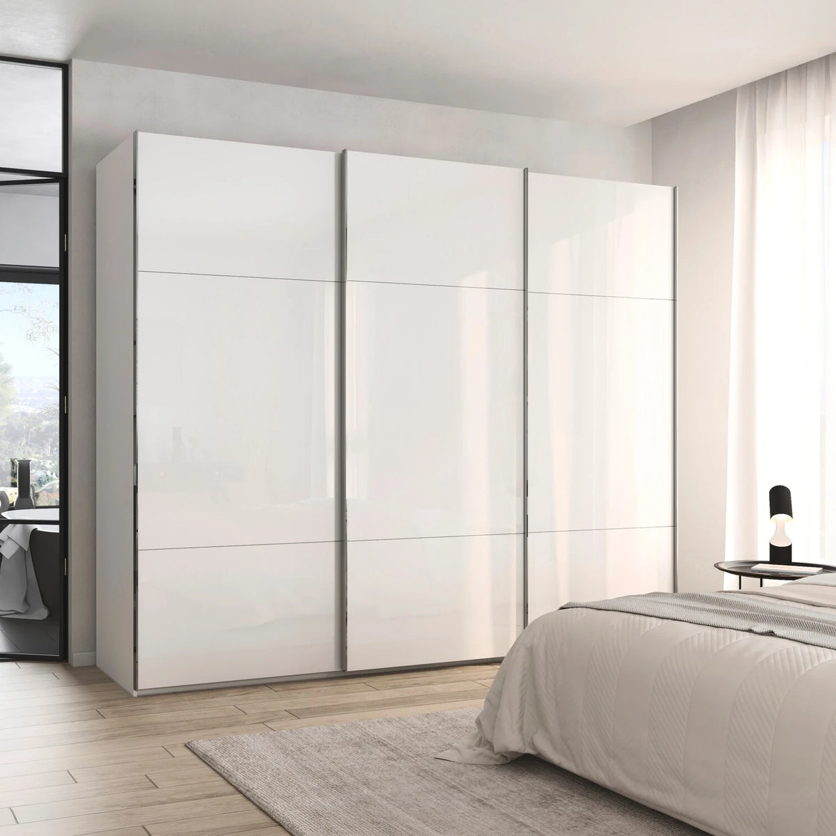 Rauch Orange Plus Contido White Glass Front  Large three door sliding Wardrobe 
