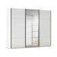 A modern three-door wardrobe with white side panels and two large sliding doors featuring a glossy white front and a mirrored Middle Door, shown on a plain white background.