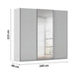 Rauch Contido 3 Door Sliding Wardrobe in Silk Grey With Dimensions on White Background