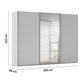 Rauch Orange Plus Contido Large 3 Door  Sliding Gray wardrobe with dimensions on a white background