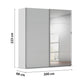 Rauch Orange Plus W200cm Contido silk grey sliding wardrobe showing the shorter top and bottom panels either side of the tall centre panel with dimensions labeled on a white background