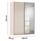 Rauch Orange Plus W160cm Contido champagne decor sliding two door wardrobe with mirror dimensions labeled on a white background
