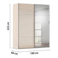 Rauch Orange Plus W180cm Contido champagne decor sliding two door wardrobe with mirror dimensions labeled on a white background