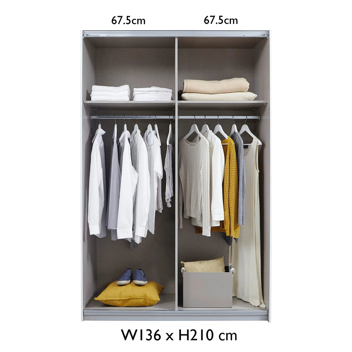 Rauch Freja Glass Door Sliding Wardrobe internal compartments lifestyle image