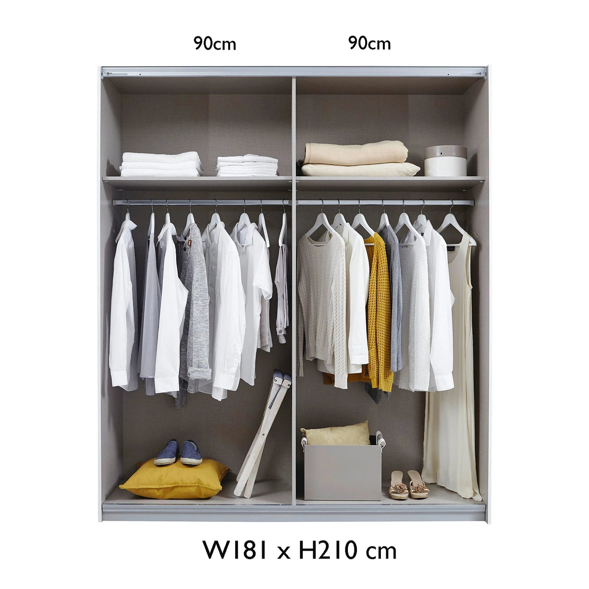 Rauch Freja Glass Door Sliding Wardrobe internal compartments lifestyle image