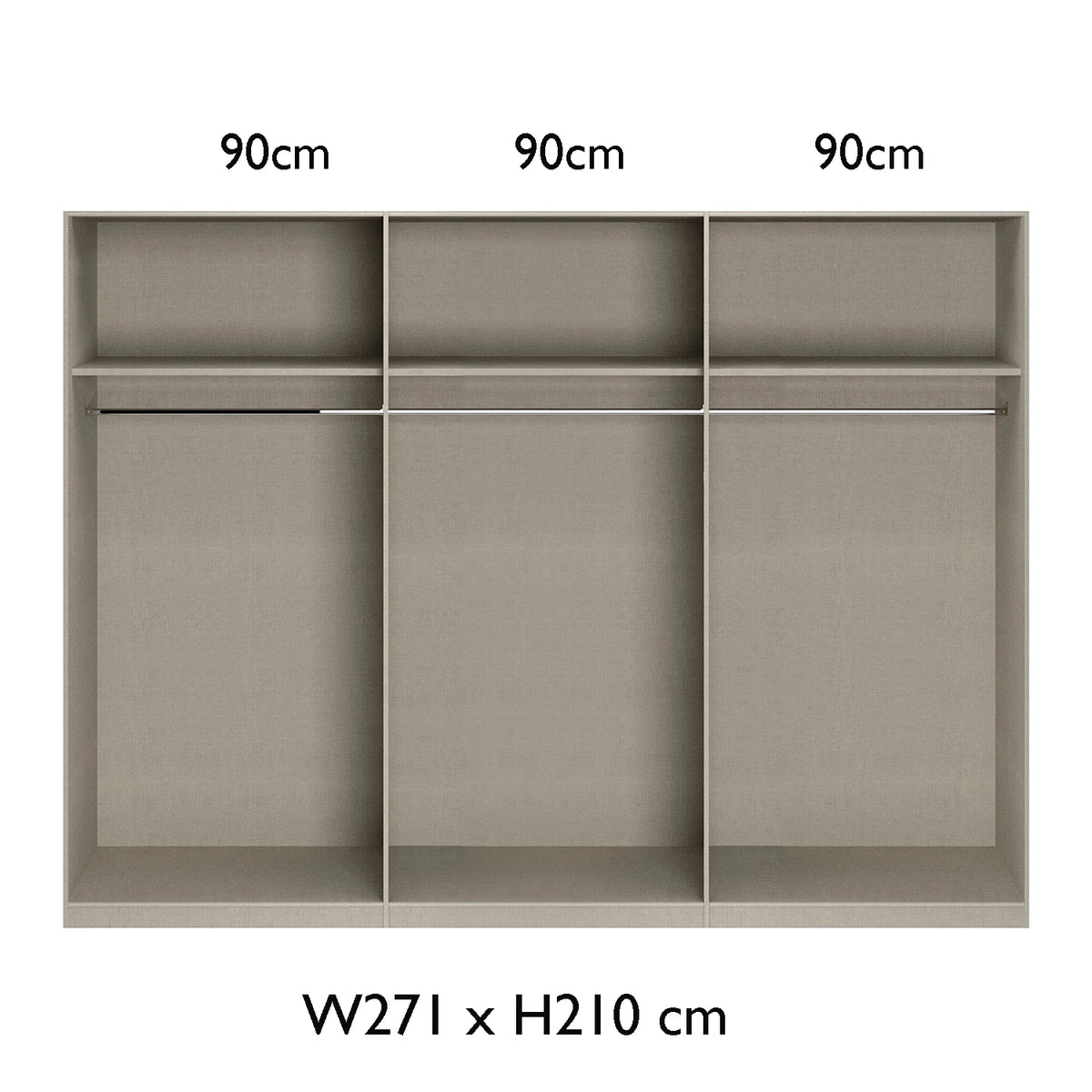 Rauch Freja Glass Door Sliding Wardrobe internal compartments with Dimensions