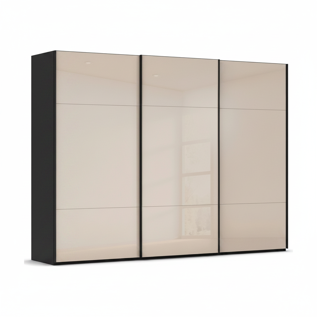 Rauch Contido two colour Tone Black Carcase and Champagne Glass Front three  Door Sliding Wardrobe   
