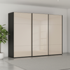 German-made Rauch Contido 3 door sliding wardrobe with champagne glass fronts and a black carcase. Mirror option. Choose 240cm, 270cm or 300cm.