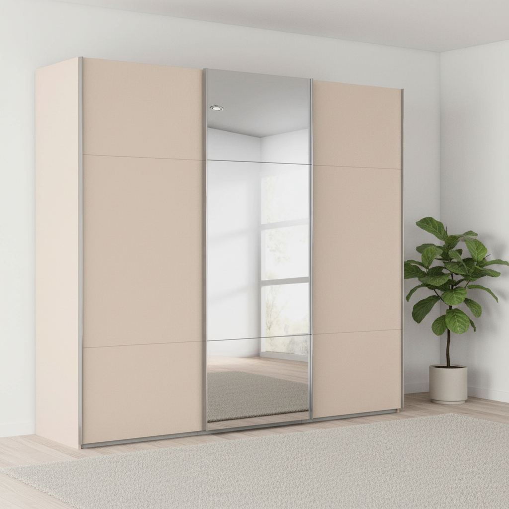 Rauch Orange Plus Contido Large 3 Door Sliding Wardrobe in Champagne Colour With Middle Mirror Door