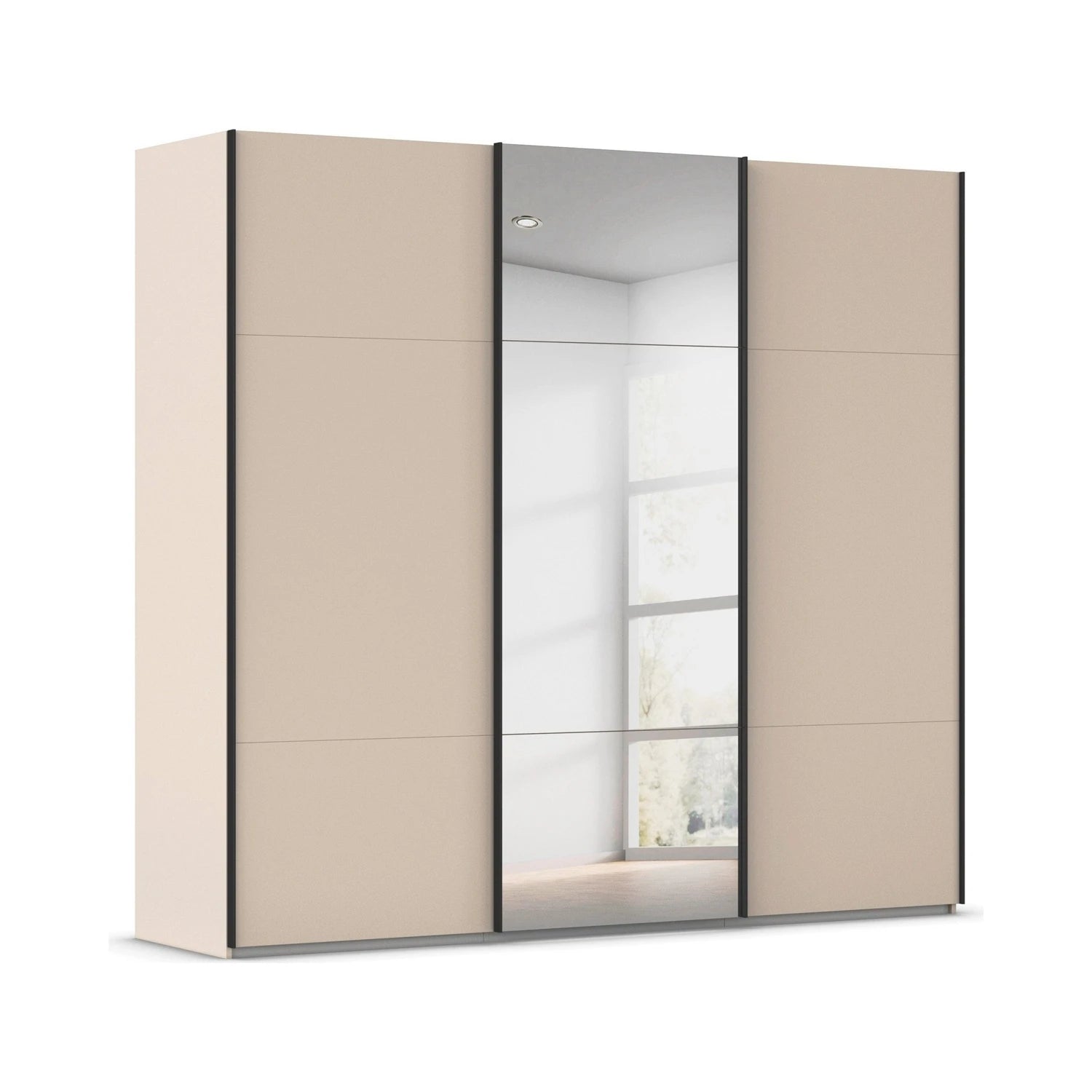 Rauch Contido 3 Door Sliding Wardrobe in Champagne with black handle strips