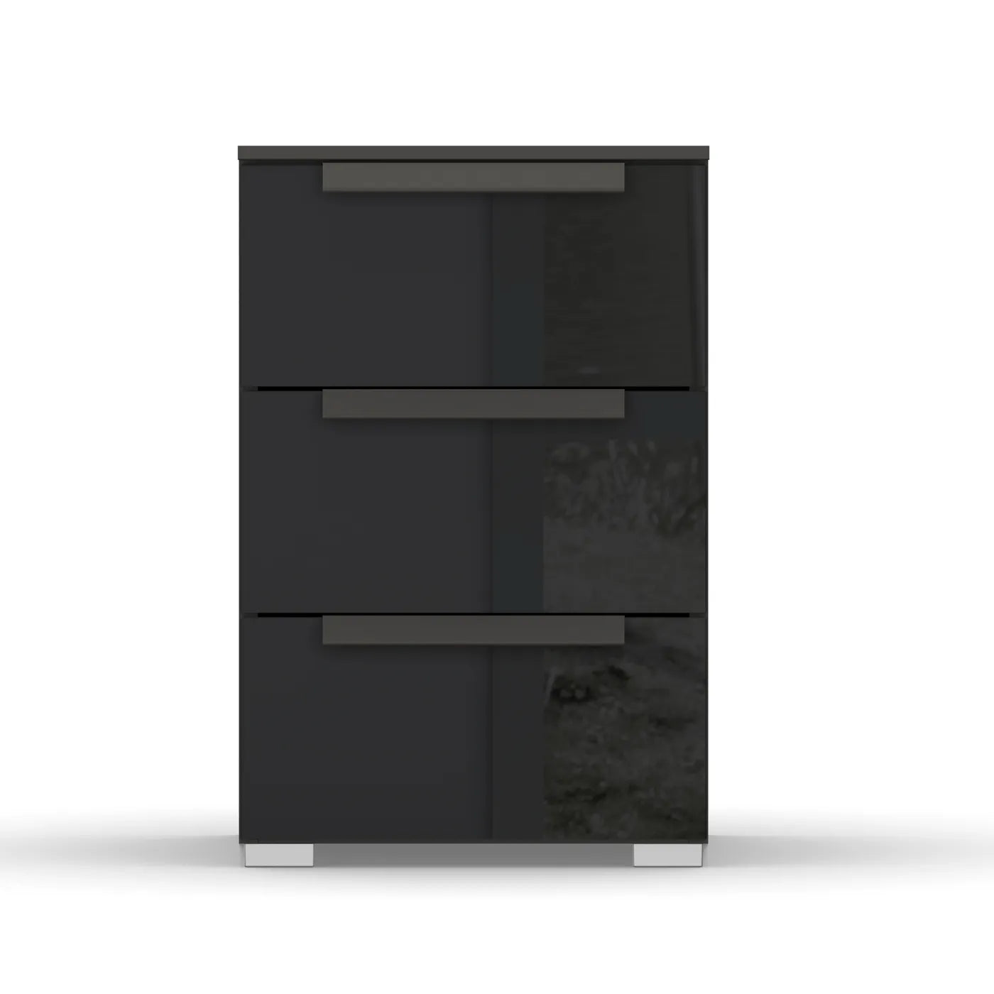 Rauch Perth 3 Drawer Basalt Glass Bedside Table - Front view
