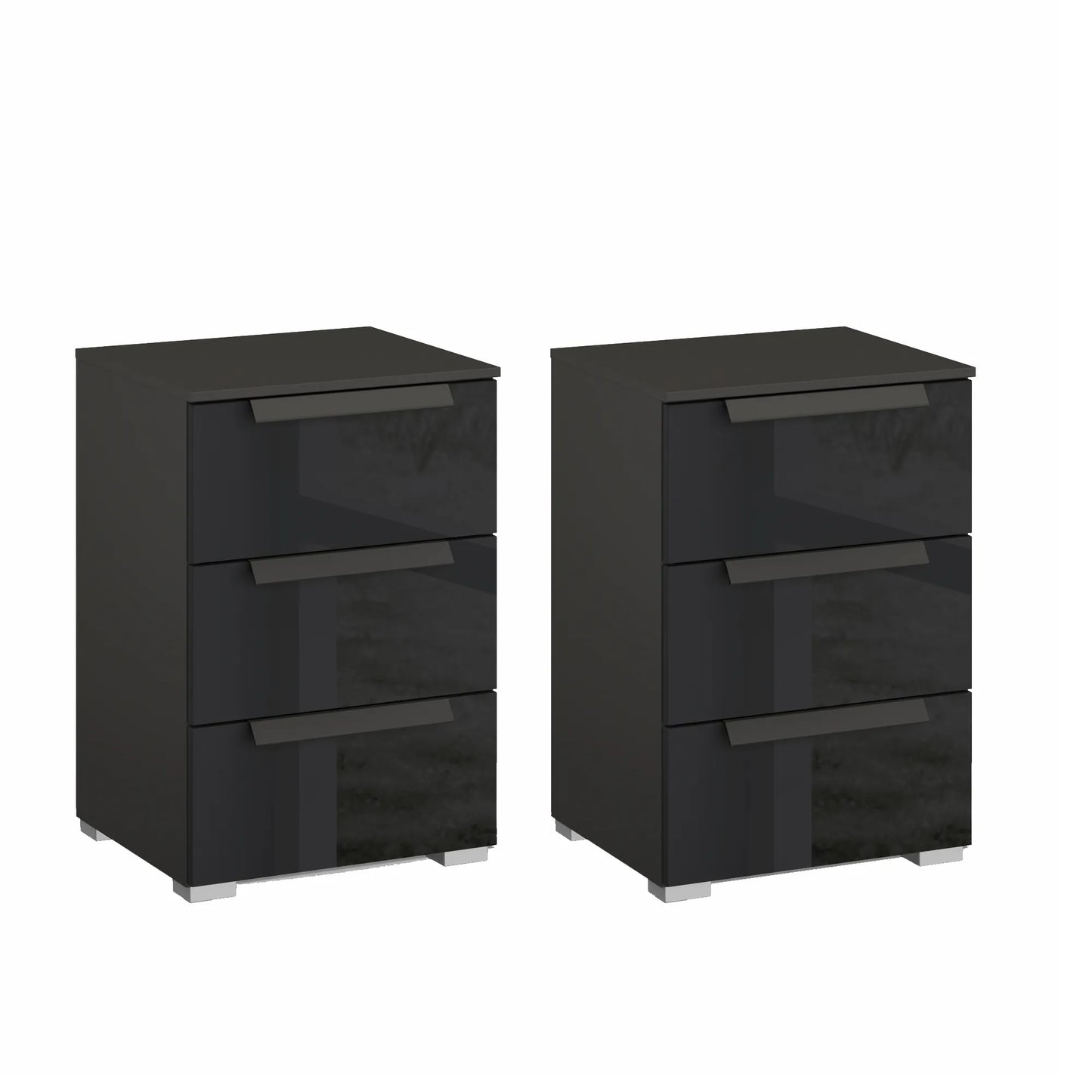 Rauch Perth 3 Drawer Basalt Glass Bedside Table - Pair