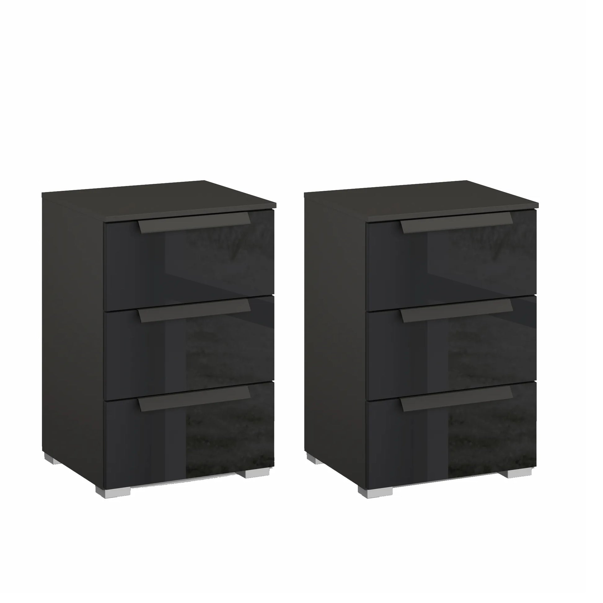 Rauch Perth 3 Drawer Basalt Glass Bedside Table - Pair