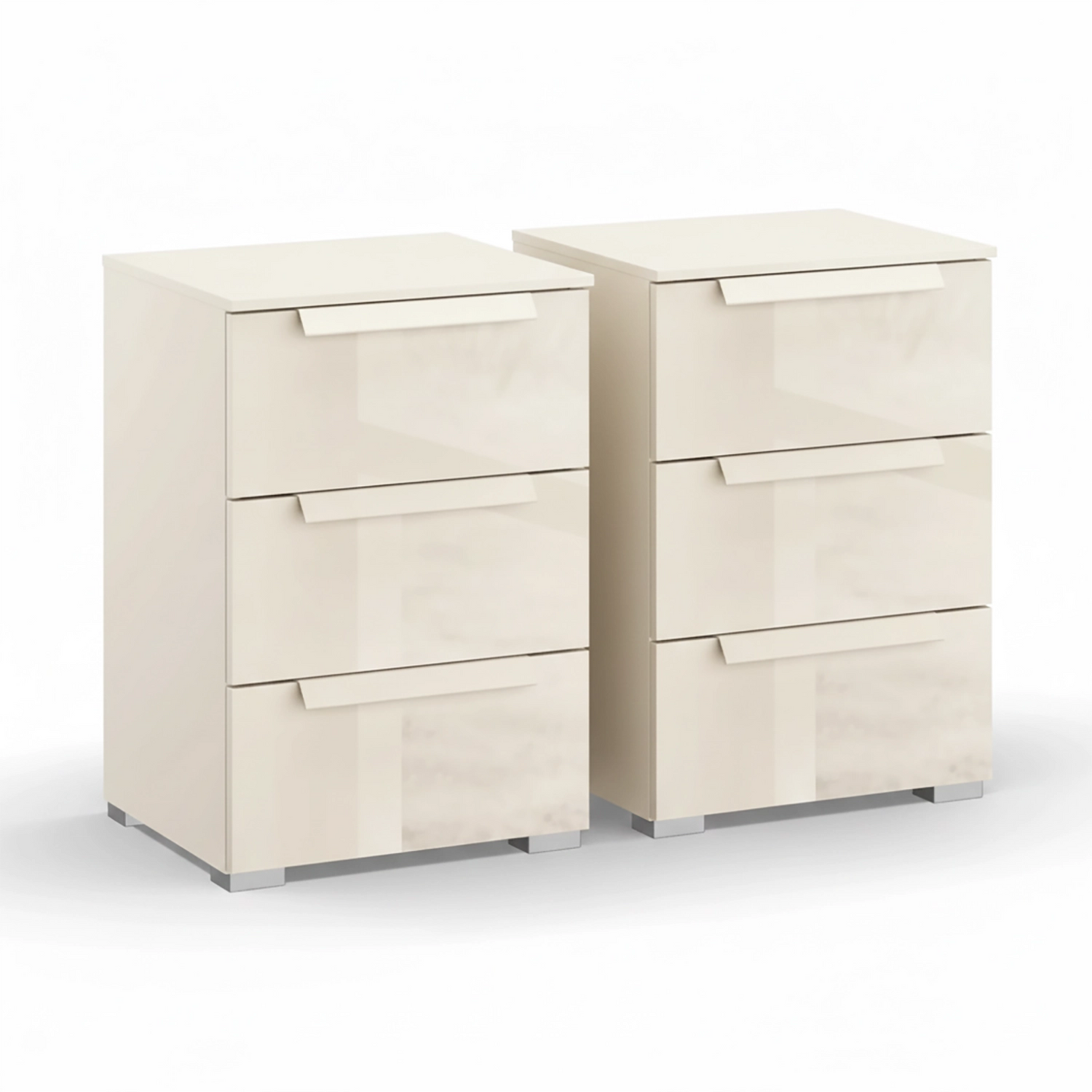 Pair of Rauch Perth 3 Drawer Champagne Glass Bedside Table