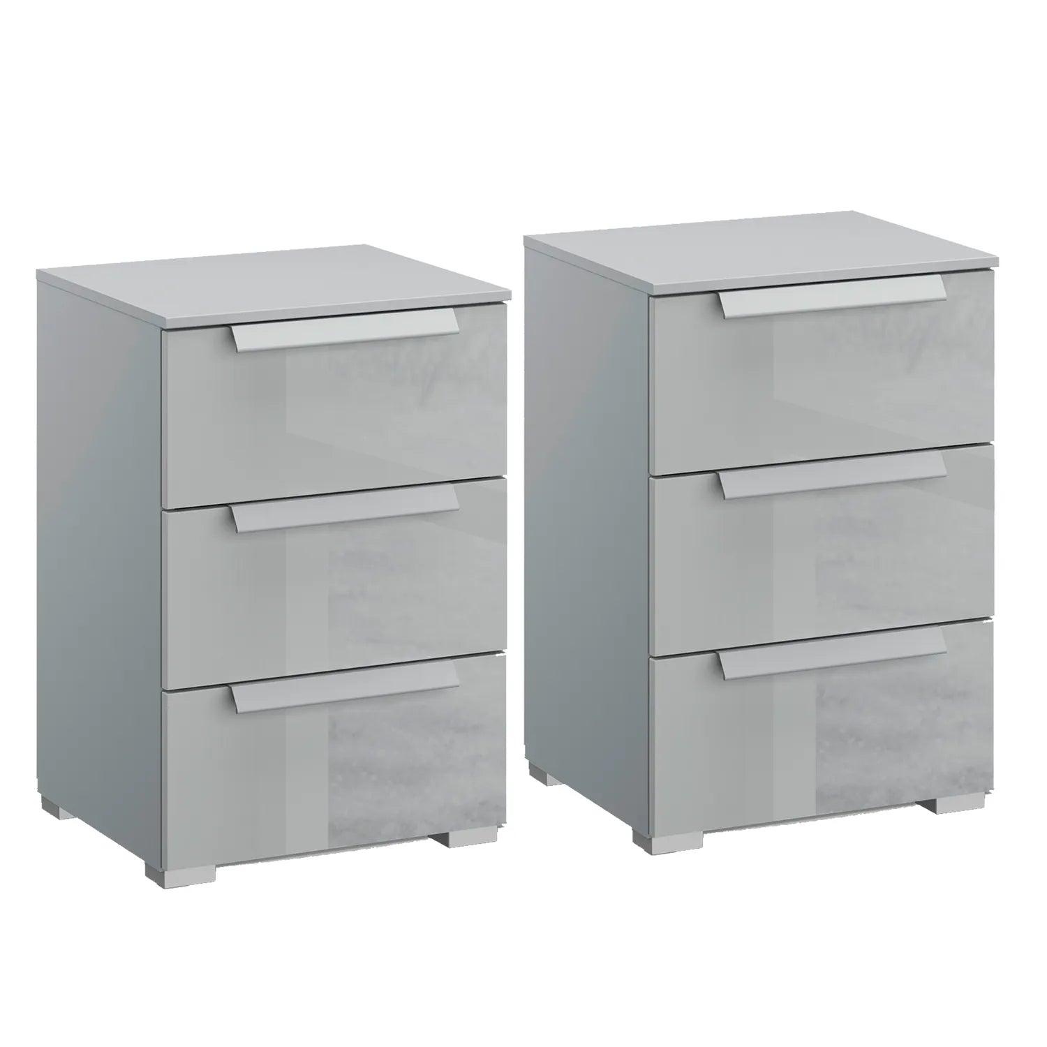 Rauch Perth 3 Drawer Silk Grey Glass Bedside Table - Pair