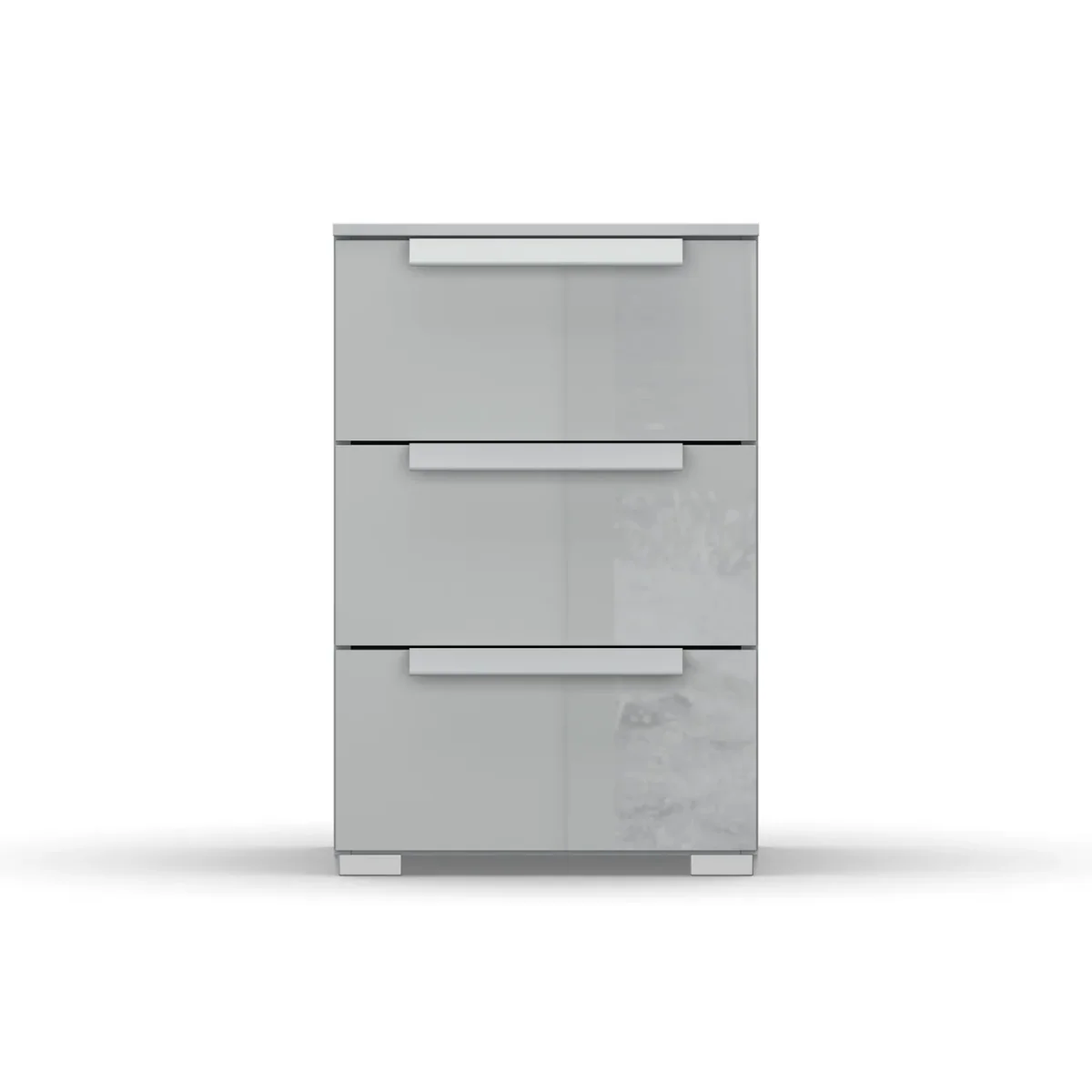 Rauch Perth 3 Drawer Silk Grey Glass Bedside Table - Front view