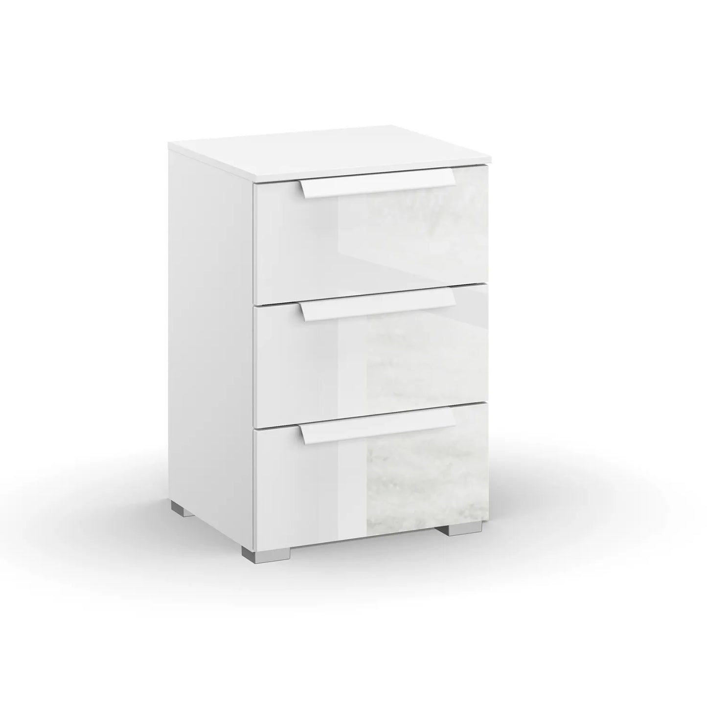 Rauch Perth 3 Drawer White Glass Bedside Table 