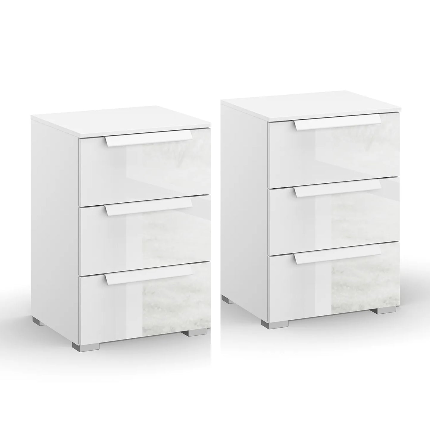 Rauch Perth 3 Drawer White Glass Bedside Table - Pair