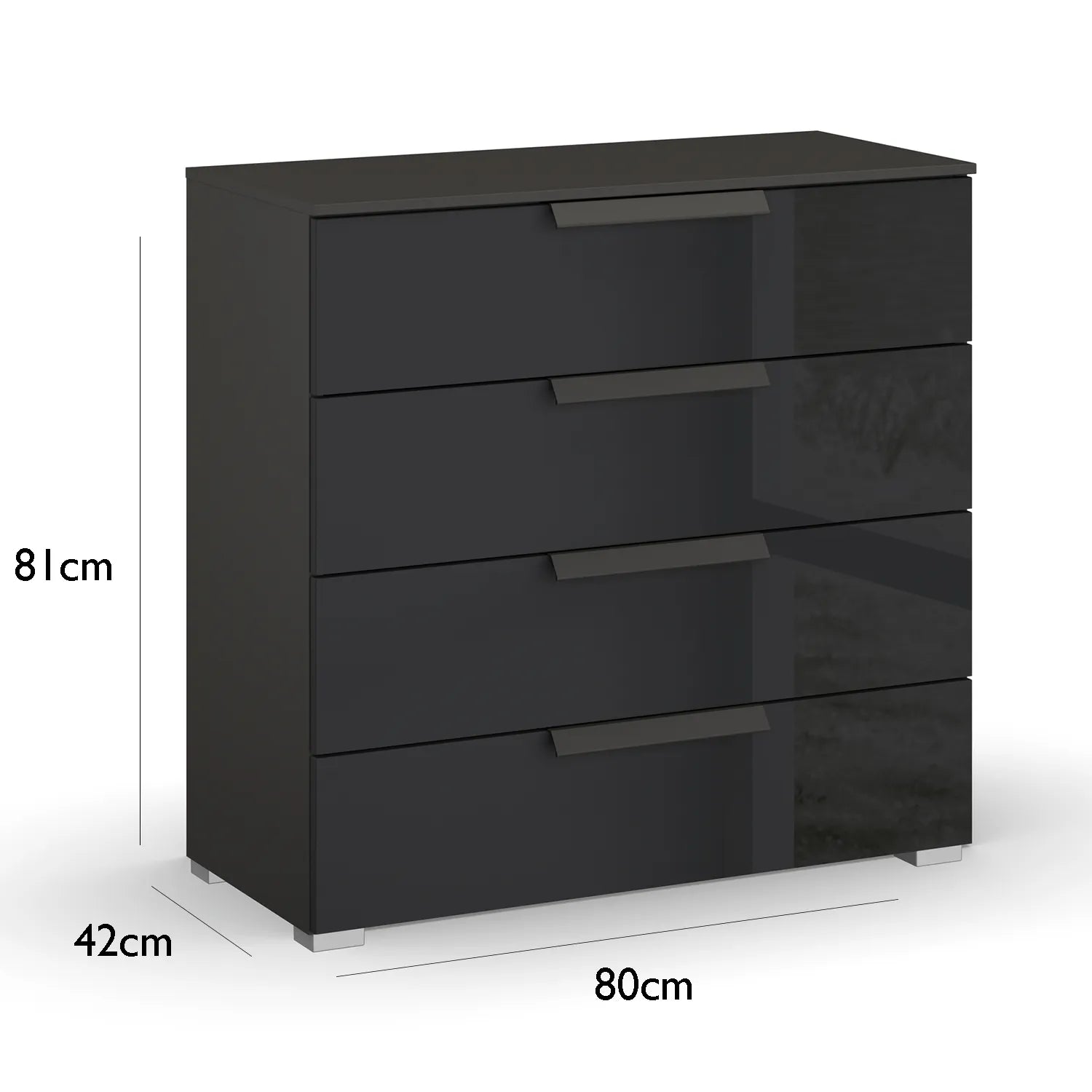 Rauch Perth 4 Drawer Basalt Glass Wide Chest - Dimensions
