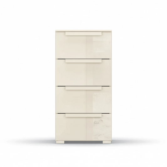 Front View of Rauch Perth 4 Drawer Champagne Glass Narrow Chest