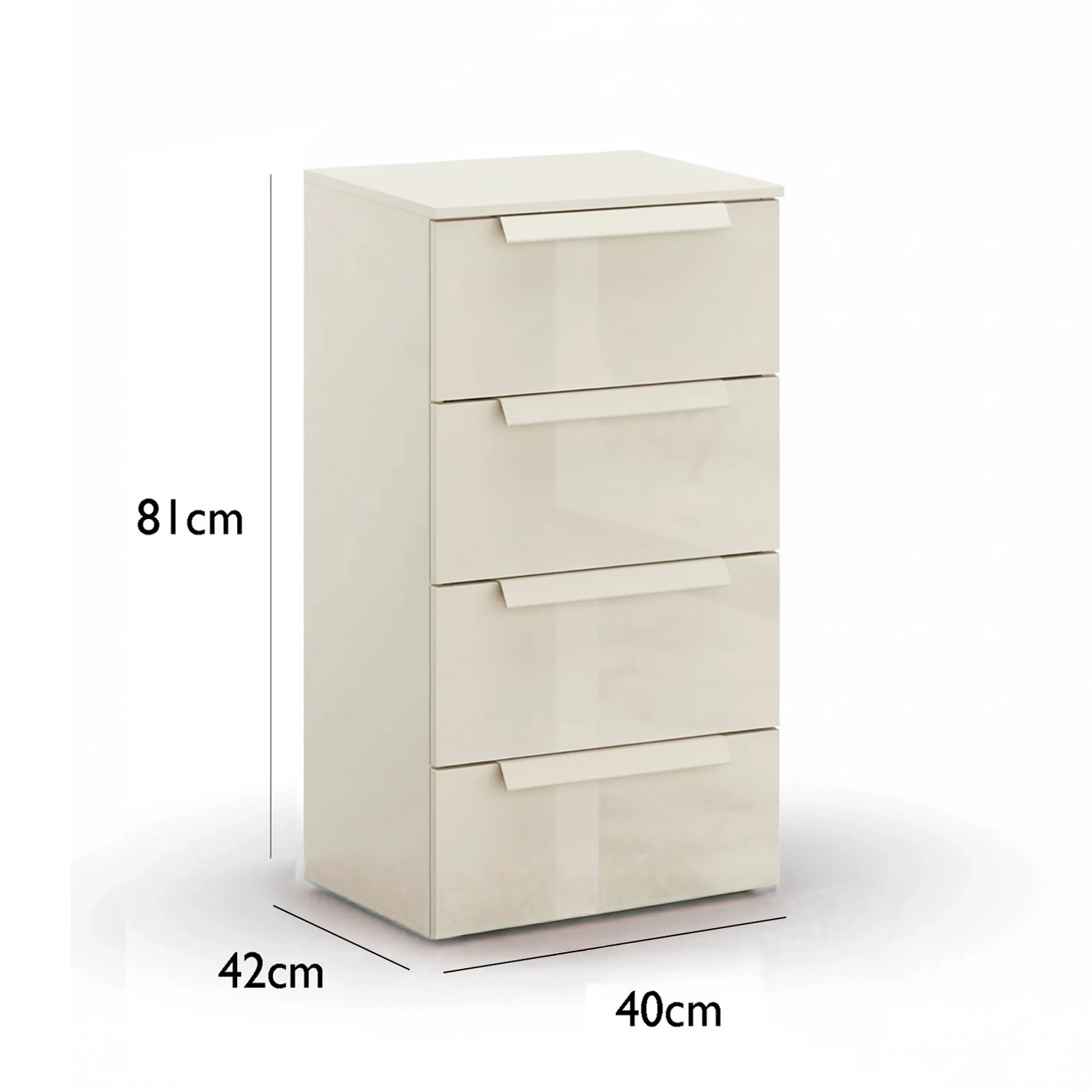 Angled View Rauch Perth 4 Drawer Champagne Glass Narrow Chest - Home Of Wardrobes