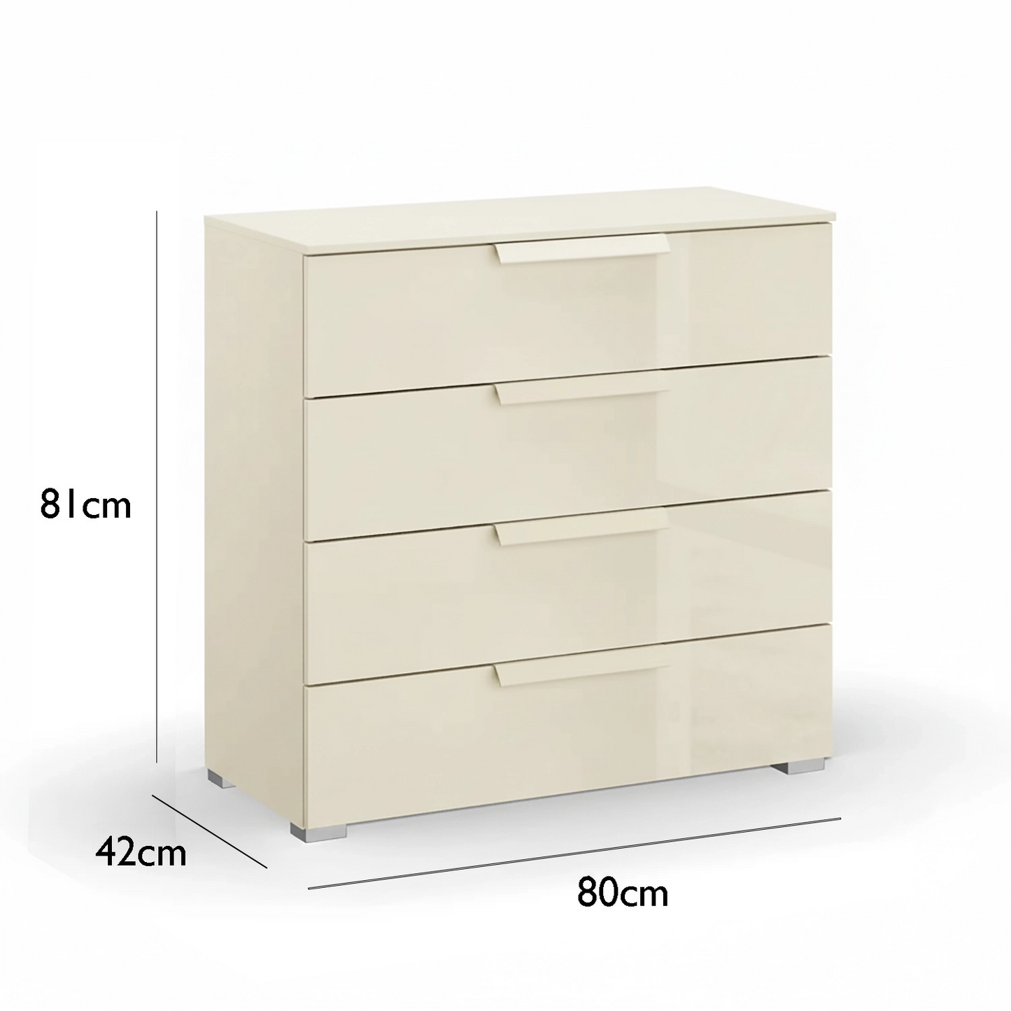 Angled View Rauch Perth 4 Drawer Champagne Glass Wide Chest - Home Of Wardrobes