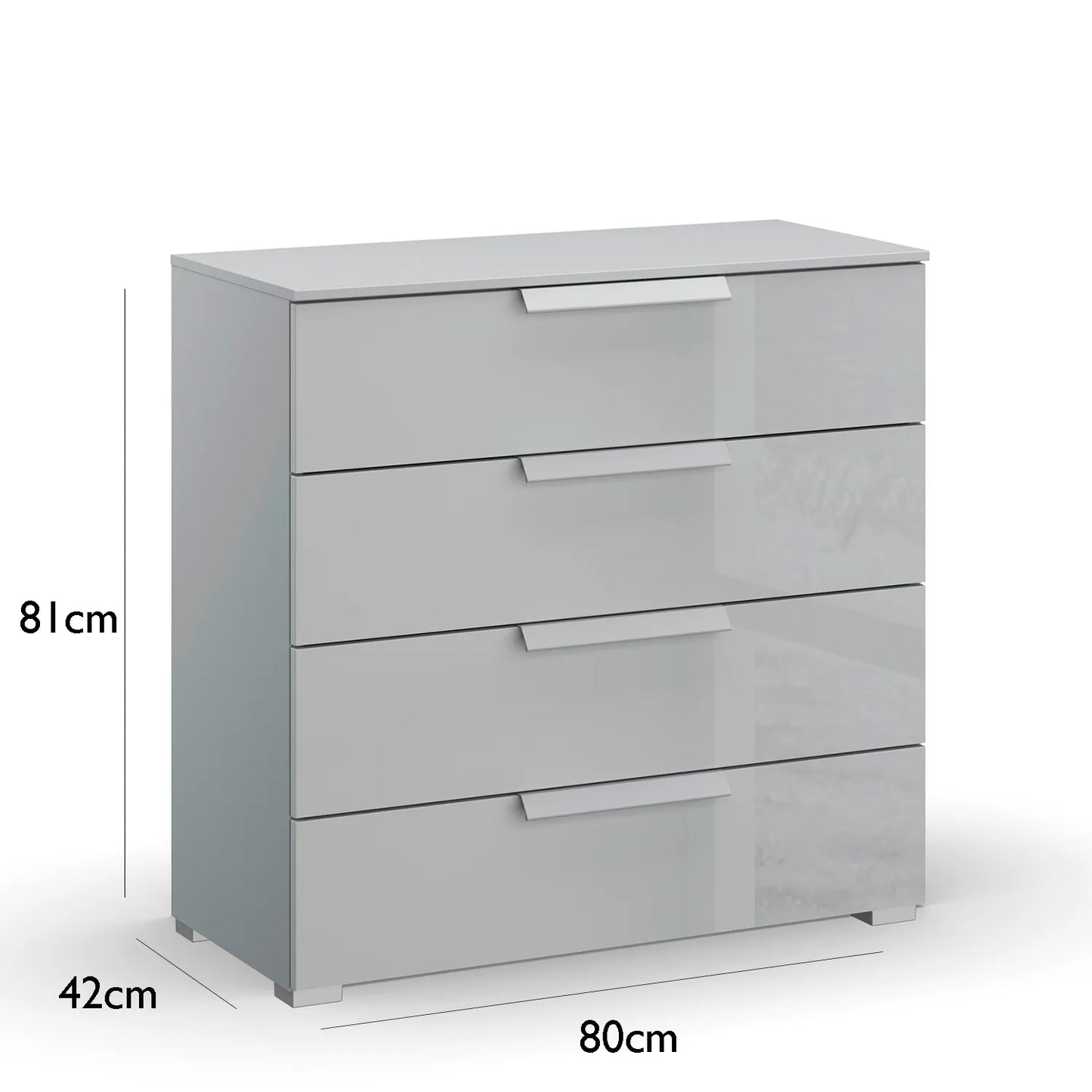 Rauch Perth 4 Drawer Silk Grey Glass Wide Chest - Dimensions
