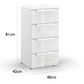 Rauch Perth 4 Drawer White Glass Narrow Chest - Dimensions
