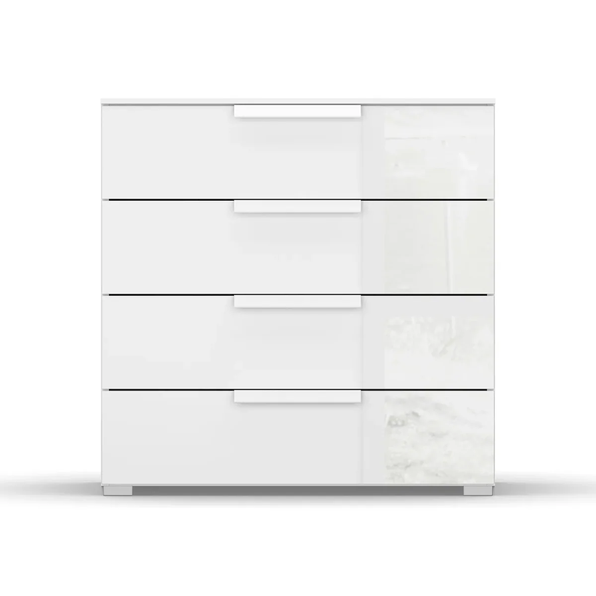 Rauch Perth 4 Drawer White Glass Wide Chest - Front view