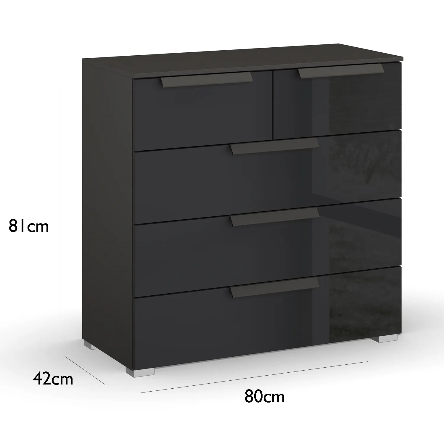 Rauch Perth 5 Drawer Basalt Glass Chest - Dimensions