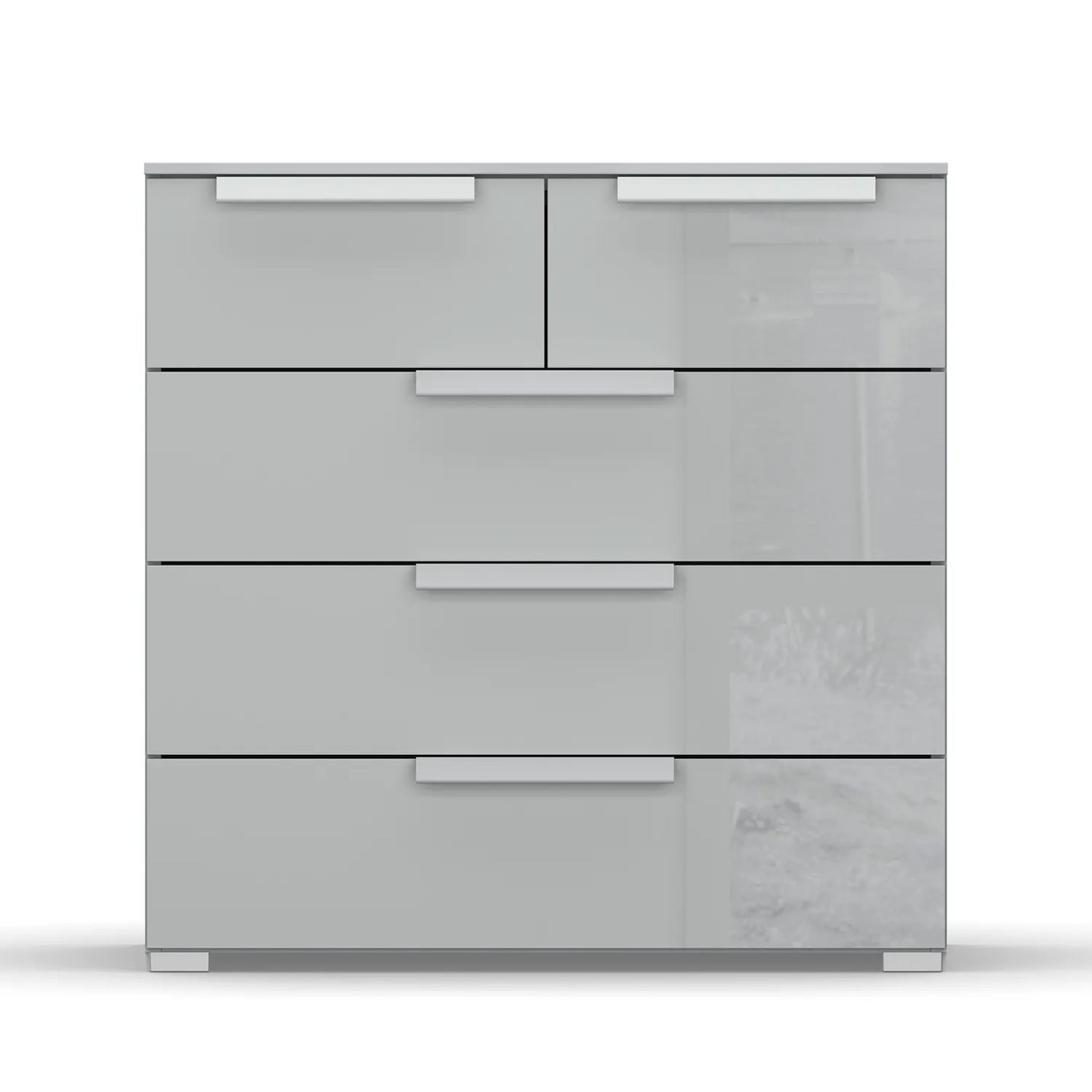 Rauch Perth 5 Drawer Silk Grey Glass Chest - Front view