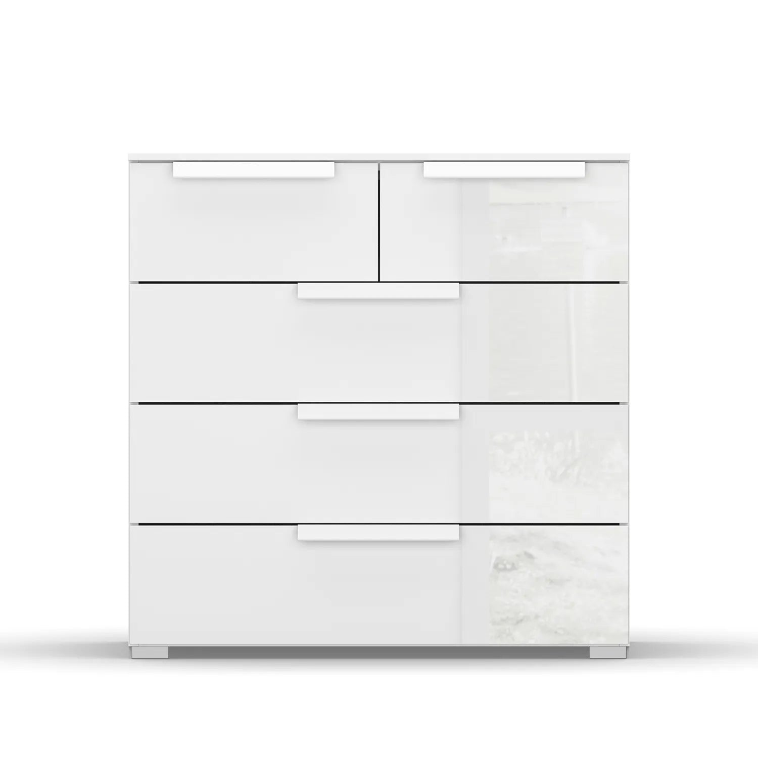 Rauch Perth 5 Drawer White Glass Chest - Front view
