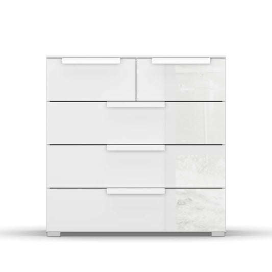 Rauch Perth 5 Drawer White Glass Chest - Front view