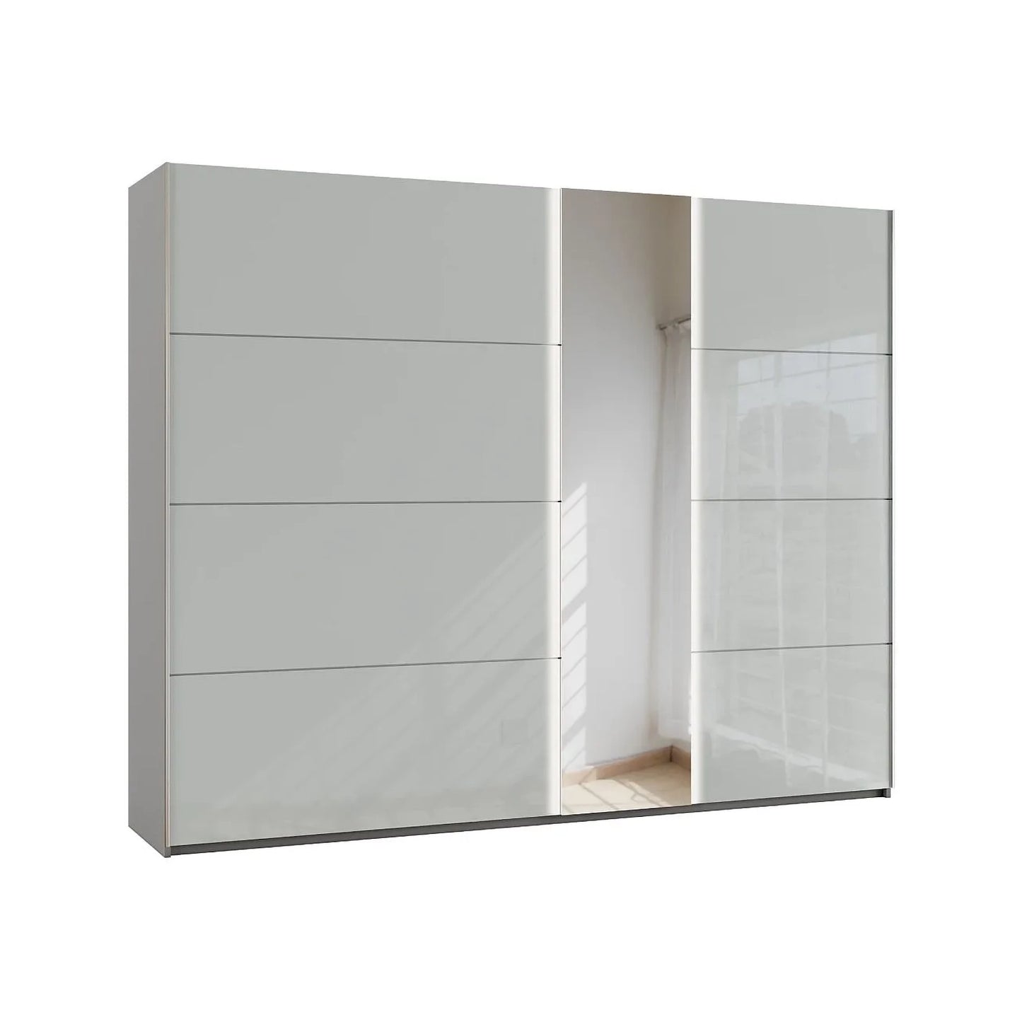 Modern wardrobe with glass doors on a white background