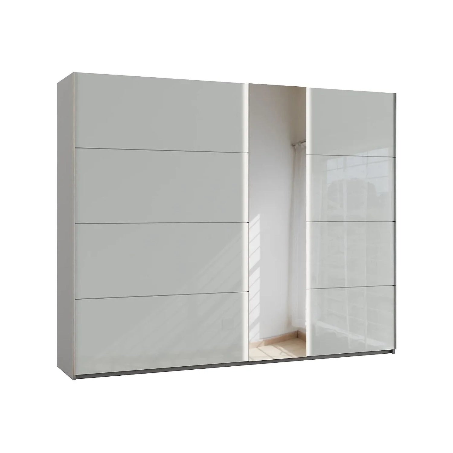 Modern wardrobe with glass doors on a white background