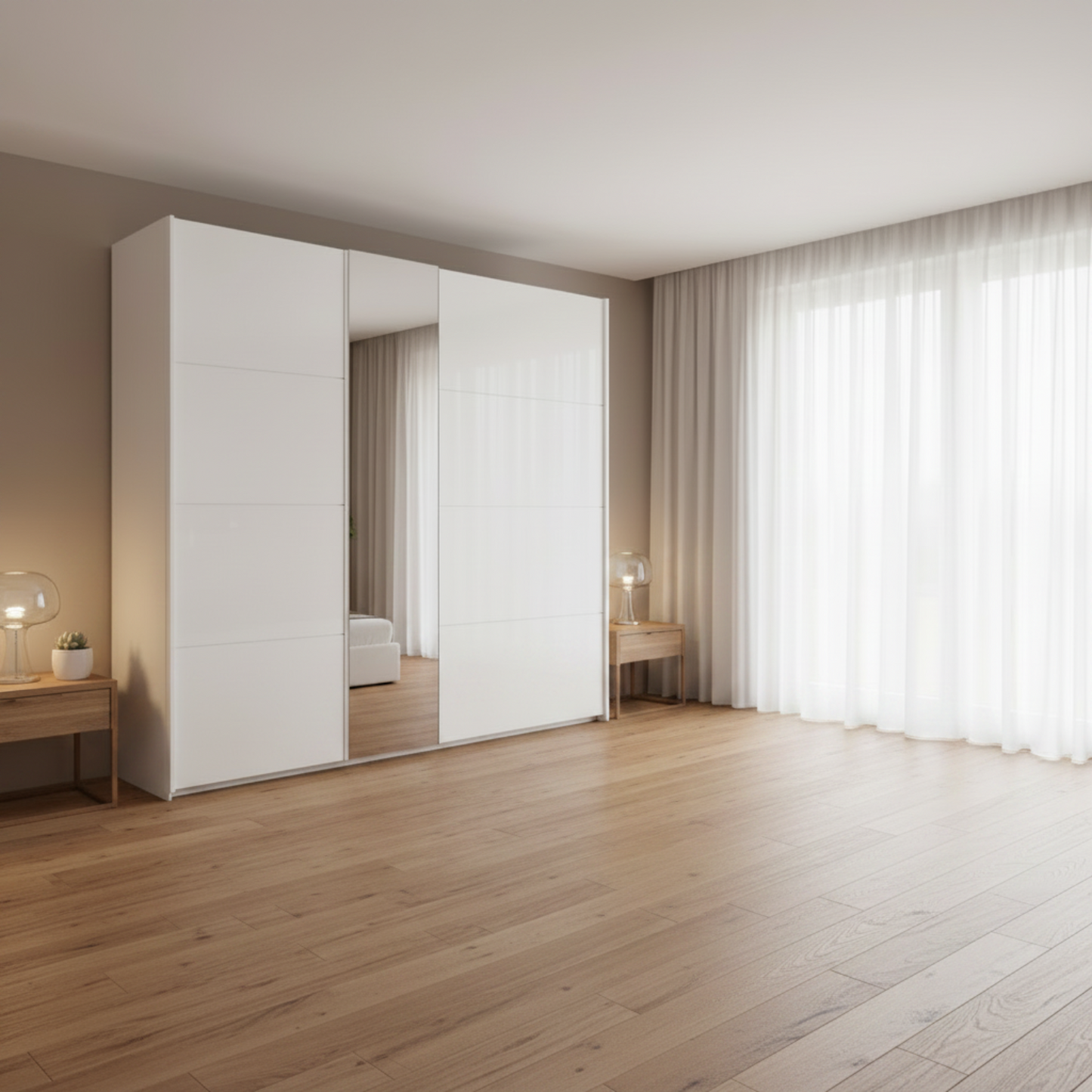 Rauch Perth White Glass Sliding Door Wardrobe