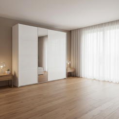 Rauch Perth White Glass Sliding Door Wardrobe