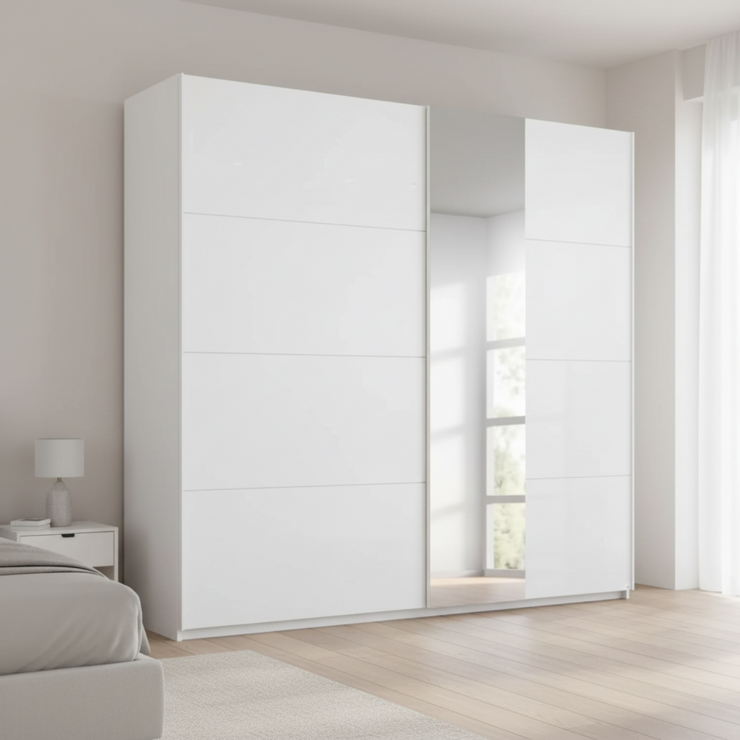 Rauch Perth White Glass Sliding Door Wardrobe